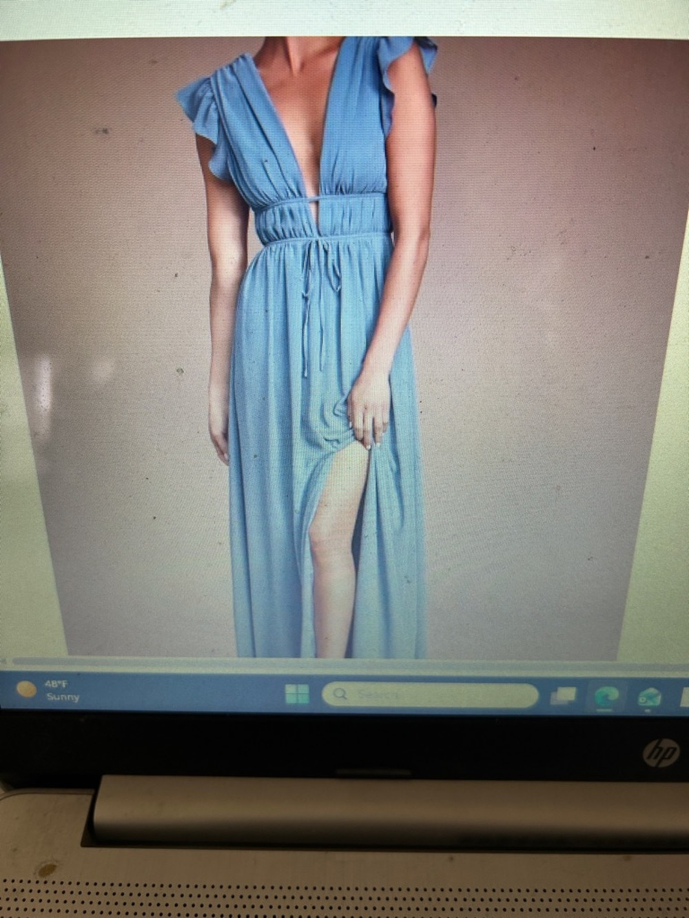 Lulu's I’m All Yours Slate Blue Maxi Dress With Ruffle Short Sleeves